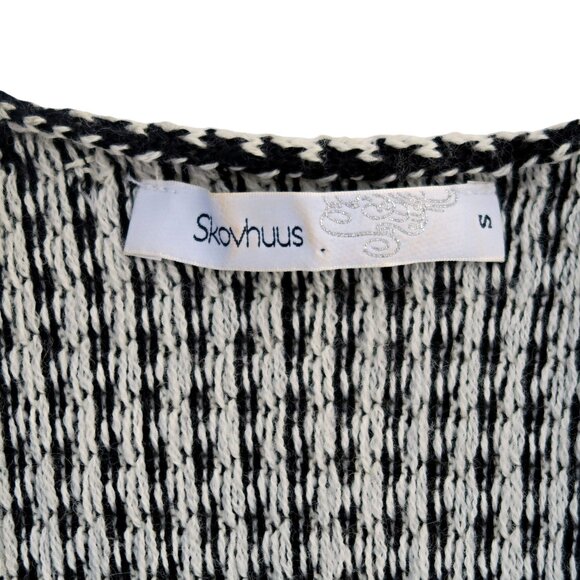 Skovhuus Merino Wool Blend Sweater Cardigan – Black & White Knit, Size Small - Picture 6 of 7